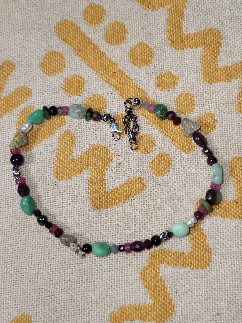 Anklet- Handcrafted Multicolor Genuine Gemstone Beaded Anklet - Green & Purple
